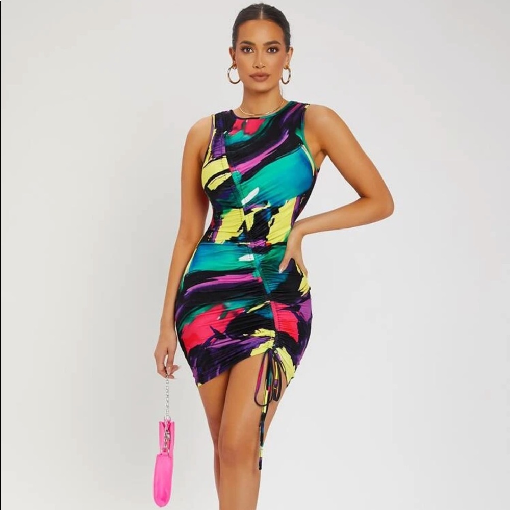 Colorblock drawstring dress